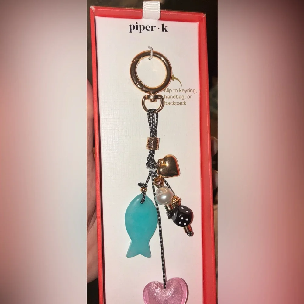 PIPER K Sea Ocean Life Love Glass & Howlite Multiple Charm Bag Keychain NEW NWT